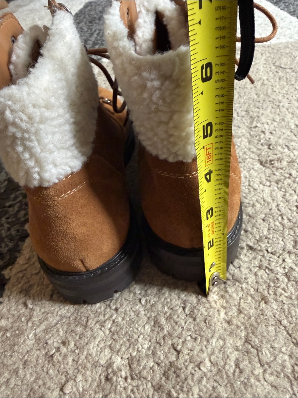 Marc Fisher Women’s Tan Suede Lace-Up Ankle Boots with Shearling Trim- 7.5 - Picture 7 of 10